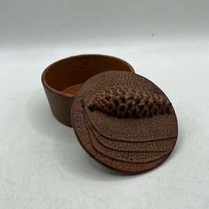 Vintage Round Clay Stone Trinket Jewelry Box Container Storage Art Decor